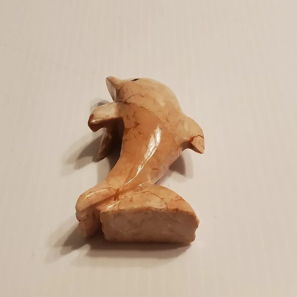 Vintage Hand Carved Pink Marble Dolphin 4